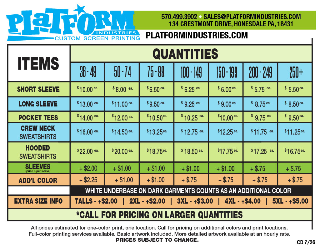 Price Sheet July 2026